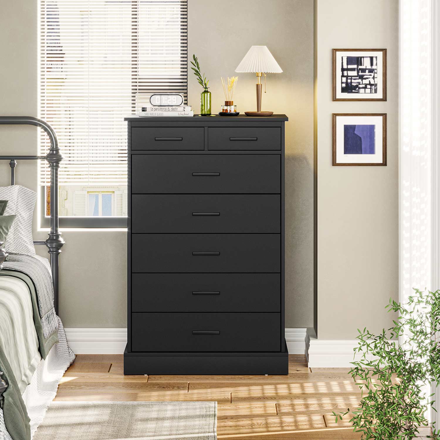 Sikaic 7 Drawer Tall Dresser, Vertical Storage Chest of Drawers for Bedroom, Modern Furniture, Black Sikaic 7 Drawer Tall Dresser, Vertical Storage Chest of Drawers for Bedroom, Modern Furniture, Black