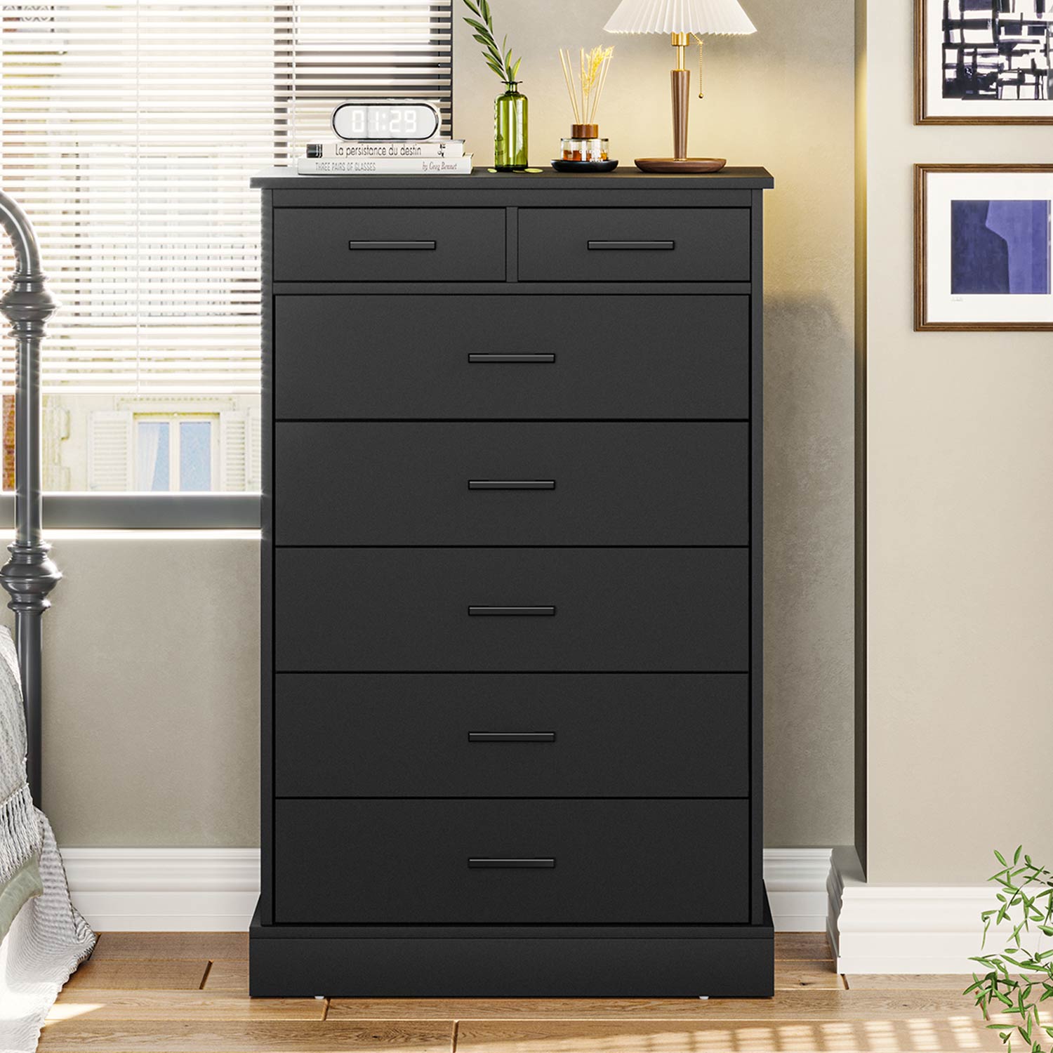 Sikaic 7 Drawer Tall Dresser, Vertical Storage Chest of Drawers for Bedroom, Modern Furniture, Black Sikaic 7 Drawer Tall Dresser, Vertical Storage Chest of Drawers for Bedroom, Modern Furniture, Black