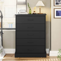 Sikaic Dressers 5 Drawers Dresser with Sturdy Base Storage Cabinet Black
