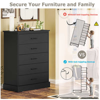Sikaic Dressers 5 Drawers Dresser with Sturdy Base Storage Cabinet Black