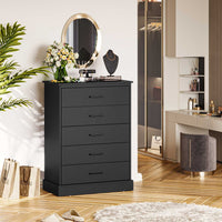 Sikaic Dressers 5 Drawers Dresser with Sturdy Base Storage Cabinet Black
