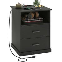 Sikaic Nightstand Nightstand with Charging Station 2 Storage Drawer and Open Cubby Black