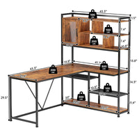 Sikaic Gaming Desk 58 Inches L Shape Corner LED Gaming Desk with Bookshelf Storage Shelves Brown