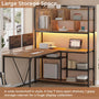 Sikaic Gaming Desk 58 Inches L Shape Corner LED Gaming Desk with Bookshelf Storage Shelves Brown