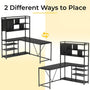 Sikaic Gaming Desk 58 Inches L Shape Corner LED Gaming Desk with Bookshelf Storage Shelves Black
