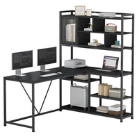 Sikaic Gaming Desk 58 Inches L Shape Corner LED Gaming Desk with Bookshelf Storage Shelves Black