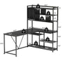 Sikaic Gaming Desk 58 Inches L Shape Corner LED Gaming Desk with Bookshelf Storage Shelves Black