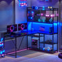 Sikaic Gaming Desk 58 Inches L Shape Corner LED Gaming Desk with Bookshelf Storage Shelves Black