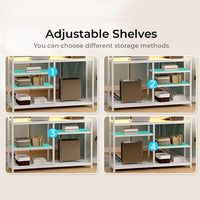 Sikaic Gaming Desk 58 Inches L Shape Corner Gaming Desk with LED Light Bookshelf White