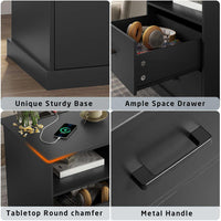 Sikaic Nightstand Nightstand with Charging Station 2 Storage Drawer and Open Cubby Black