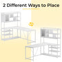 Sikaic Gaming Desk 58 Inches L Shape Corner Gaming Desk with LED Light Bookshelf White