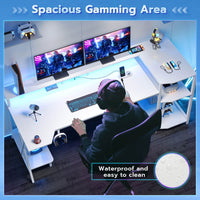 Sikaic Gaming Desk 70.8 Inches Large PC Gamer Gaming Desk with LED Lights Storage Shelves Monitor Stand Power Outlets and Cup Holder White