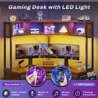 Sikaic Computer Desk Triangle Corner Small LED Computer Desk with Hutch Keyboard Tray Storage Bag and Headphone Hook Brown