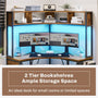 Sikaic Computer Desk Triangle Corner Small LED Computer Desk with Hutch Keyboard Tray Storage Bag and Headphone Hook Brown
