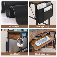 Sikaic Computer Desk Triangle Corner Small LED Computer Desk with Hutch Keyboard Tray Storage Bag and Headphone Hook Brown