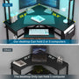 Sikaic Computer Desk Triangle Corner Small LED Computer Desk with Hutch Keyboard Tray Storage Bag and Headphone Hook Black