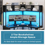 Sikaic Computer Desk Triangle Corner Small LED Computer Desk with Hutch Keyboard Tray Storage Bag and Headphone Hook Black