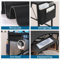 Sikaic Computer Desk Triangle Corner Small LED Computer Desk with Hutch Keyboard Tray Storage Bag and Headphone Hook Black