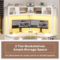 Sikaic Computer Desk Triangle Corner Small LED Computer Desk with Hutch Keyboard Tray Storage Bag and Headphone Hook White