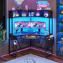 Sikaic Computer Desk Triangle Corner Small LED Computer Desk with Hutch Keyboard Tray Storage Bag and Headphone Hook Black