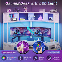 Sikaic Computer Desk Triangle Corner Small LED Computer Desk with Hutch Keyboard Tray Storage Bag and Headphone Hook White