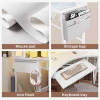 Sikaic Computer Desk Triangle Corner Small LED Computer Desk with Hutch Keyboard Tray Storage Bag and Headphone Hook White