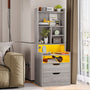 Sikaic Nightstand LED Nightstand with Bookshelf Charging Station Grey