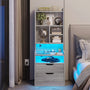 Sikaic Nightstand LED Nightstand with Bookshelf Charging Station Grey