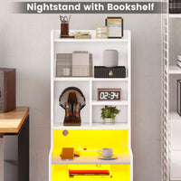 Sikaic Nightstand LED Nightstand with Bookshelf Charging Station White