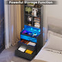 Sikaic Nightstand LED Nightstand with Bookshelf Charging Station Black