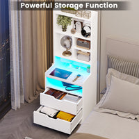 Sikaic Nightstand LED Nightstand with Bookshelf Charging Station White