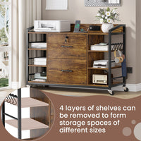 Sikaic File Cabinet 44 Inches File Cabinet with 2 Drawer Lock Power Strip Rustic Brown