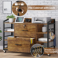 Sikaic File Cabinet 44 Inches File Cabinet with 2 Drawer Lock Power Strip Rustic Brown
