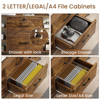 Sikaic File Cabinet 44 Inches File Cabinet with 2 Drawer Lock Power Strip Rustic Brown