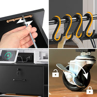 Sikaic File Cabinet 44 Inches File Cabinet with 2 Drawer Power Strip Black