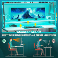 Sikaic Gaming Desk Sikaic 78.8 Inches Large PC Gamer Ergonomic Gaming Desk with LED Lights Hutch White