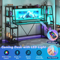 Sikaic Gaming Desk 78.8 Inches Large PC Gamer Ergonomic Gaming Desk with LED Lights Hutch  Black