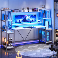 Sikaic Gaming Desk Sikaic 78.8 Inches Large PC Gamer Ergonomic Gaming Desk with LED Lights Hutch White