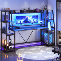 Sikaic Gaming Desk 78.8 Inches Large PC Gamer Ergonomic Gaming Desk with LED Lights Hutch  Black