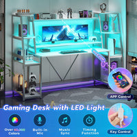 Sikaic Gaming Desk Sikaic 78.8 Inches Large PC Gamer Ergonomic Gaming Desk with LED Lights Hutch White