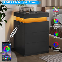 Sikaic Nightstand Nightstand with Sliding Top Charging Station and LED Lights Black