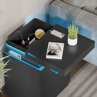 Sikaic Nightstand Nightstand with Sliding Top Charging Station and LED Lights Black