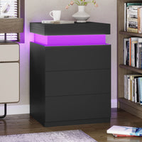 Sikaic Nightstand Nightstand with Sliding Top Charging Station and LED Lights Black