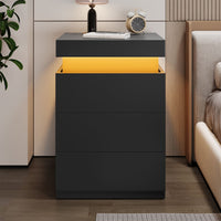 Sikaic Nightstand Nightstand with Sliding Top Charging Station and LED Lights Black