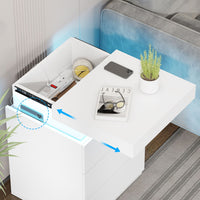 Sikaic Nightstand Nightstand with Sliding Top Charging Station and LED Lights White