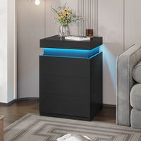 Sikaic Nightstand Nightstand with Sliding Top Charging Station and LED Lights Black