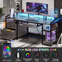 Sikaic Gaming Desk 63 Inches  Gaming Desk with LED Light Drawers Grey