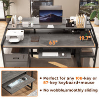 Sikaic Gaming Desk 63 Inches  Gaming Desk with LED Light Drawers Grey