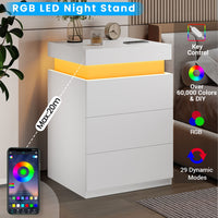 Sikaic Nightstand Nightstand with Sliding Top Charging Station and LED Lights White