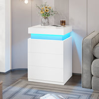 Sikaic Nightstand Nightstand with Sliding Top Charging Station and LED Lights White